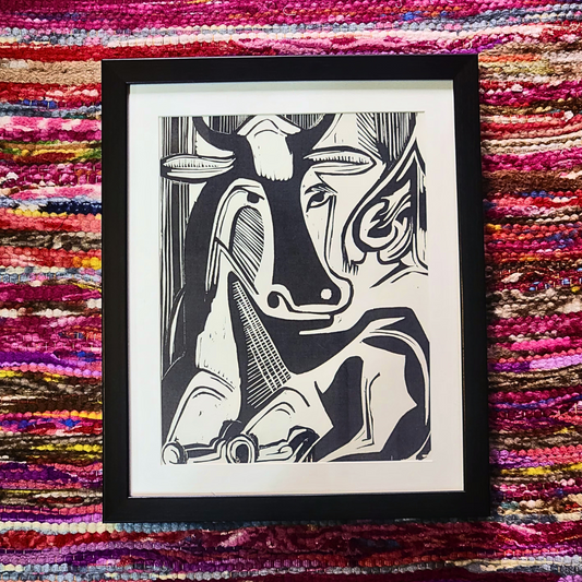 The Large Cow Lying Down -Ernst Ludwig Kirchner - Box Frame 14 x 11.5 inches