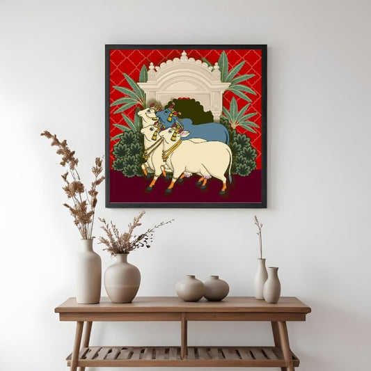 Pichwai Cows - Red 9x9 inches