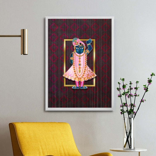 Pichwai Shrinathji in Golden frame 8 x 10 inches