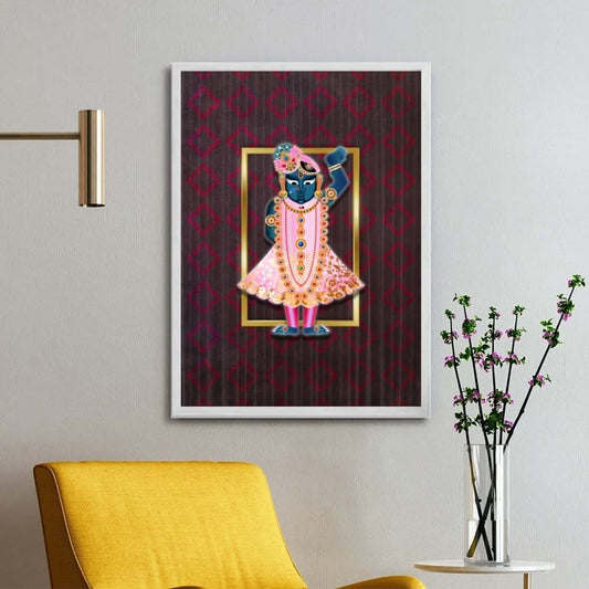 Pichwai Shrinathji in Golden frame 8 x 10 inches
