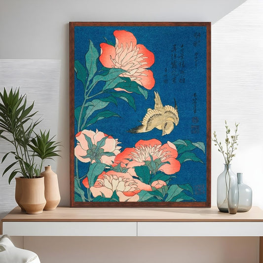 Japanese Flowers in Blue
