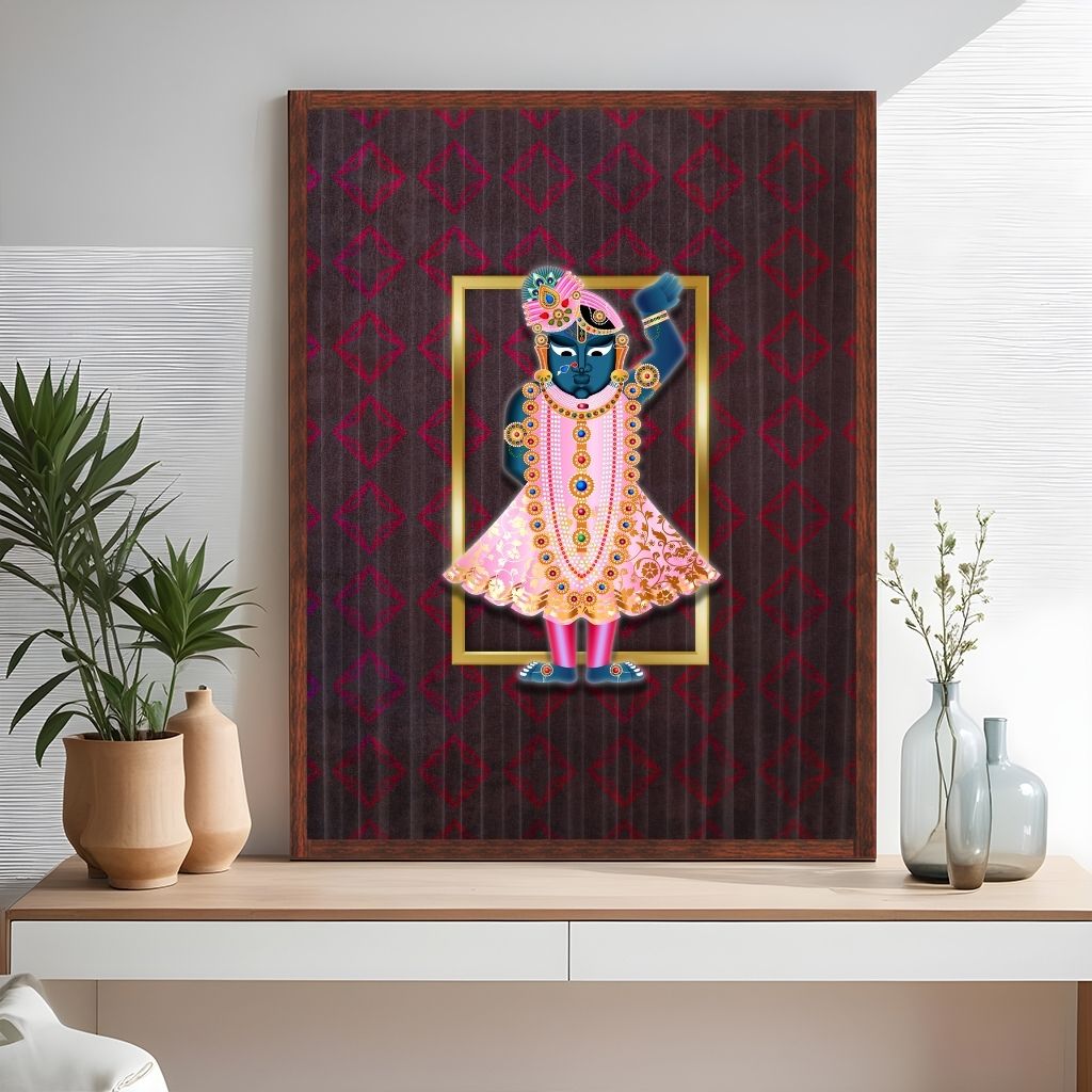 Pichwai Shrinathji in Golden frame 8 x 10 inches