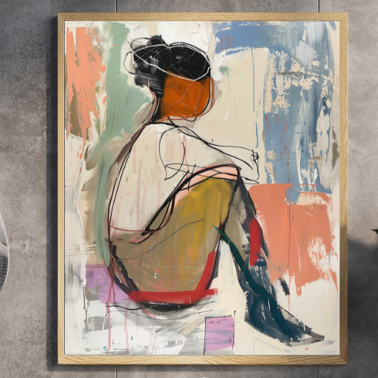 Deep in thought abstract art print featuring gold and silver tones