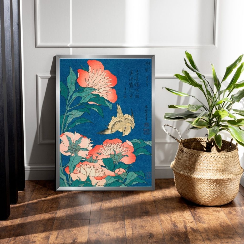 Japanese Flowers in Blue
