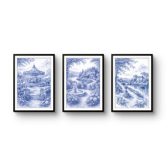 Royal Blue Landscapes -Set of 3