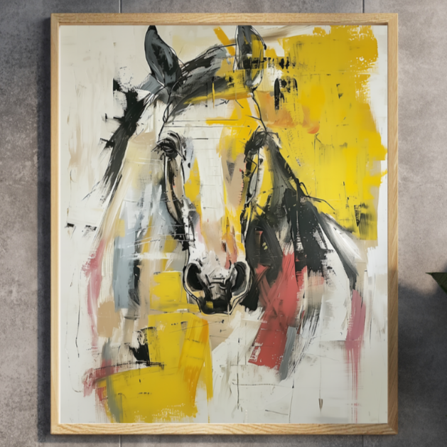 Horse Code abstract art print featuring gold and silver tones