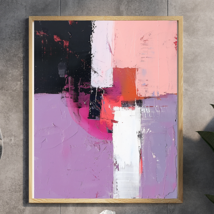 Pinks and blooms abstract art print featuring gold and silver tones