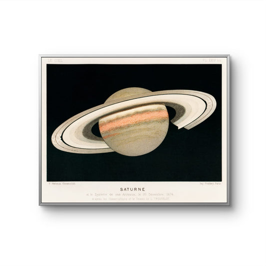 Framed artwork of Saturn with a black background