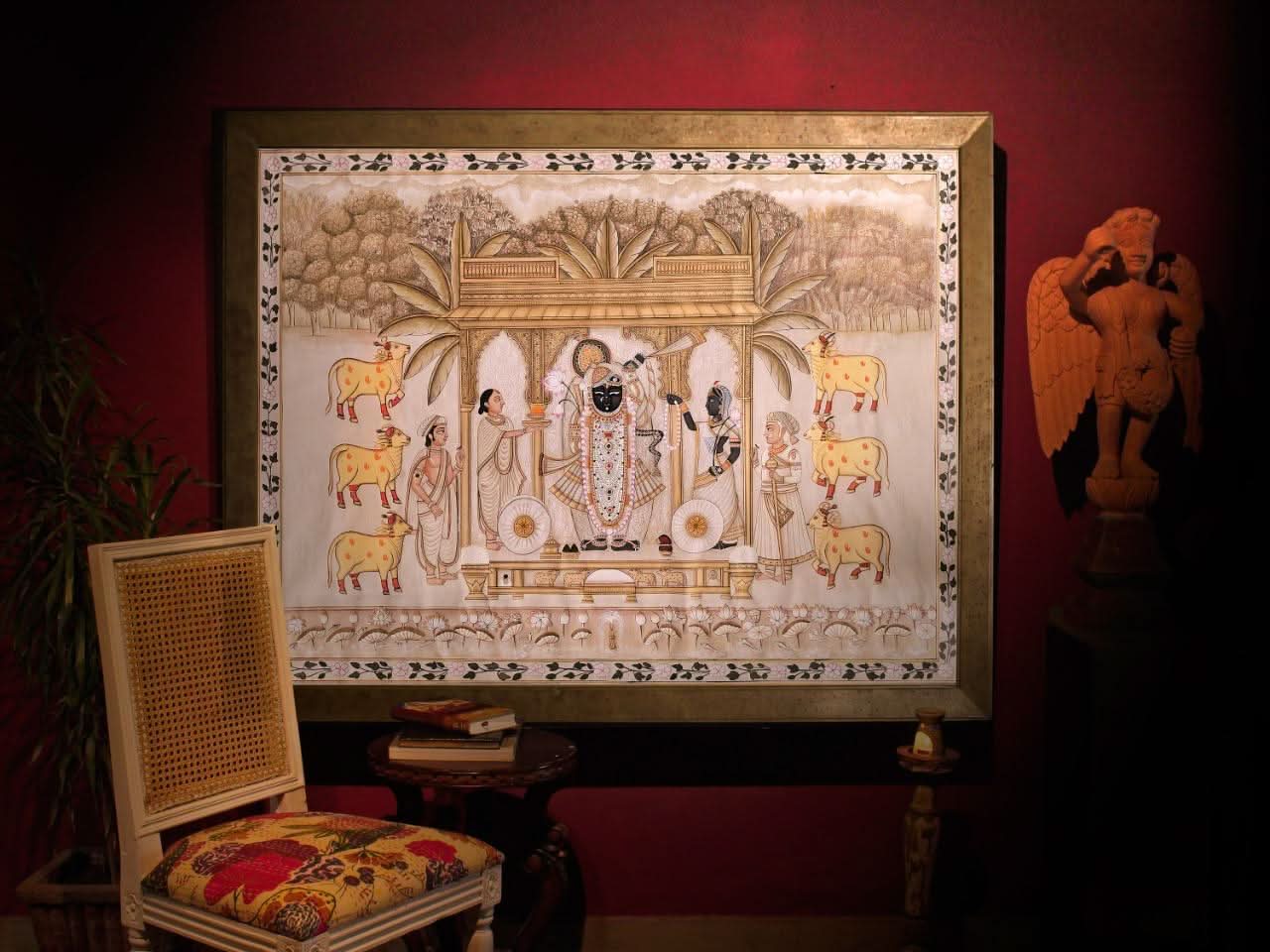 Hand Painted Pichwai Shrinathjii Silver (5ft by 4ft) Unframed