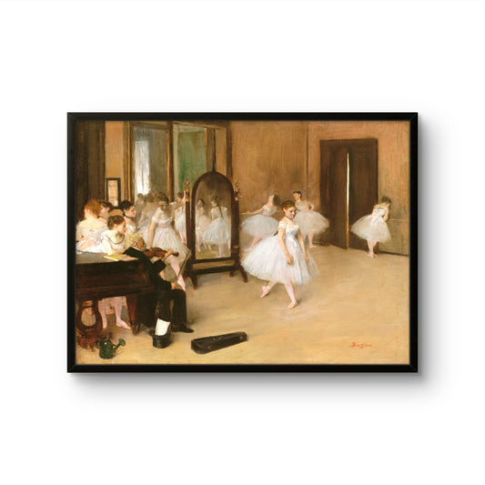 Framed artwork of a classical painting depicting dancers in a studio with a piano.
