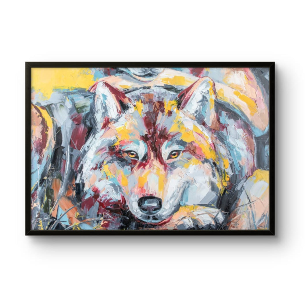 The Fox abstract art print featuring gold and silver tones