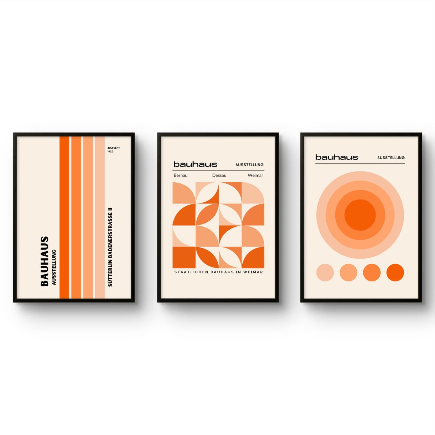 Bauhaus Orange abstract art print featuring gold and silver tones