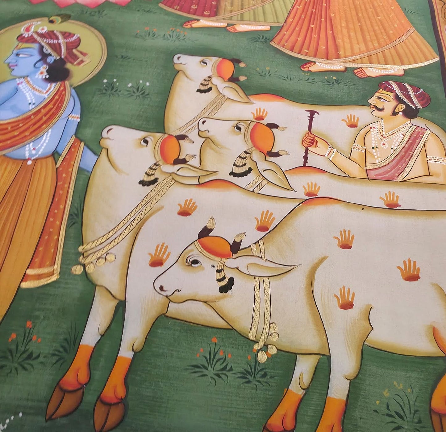 Pichwai Shrinathji with Cows - Antique Finish (unframed) 2 x 3 ft