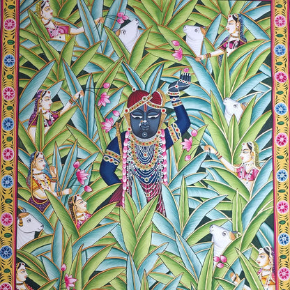 Pichwai Cows with Banana Leaves - (unframed) 2 x 3 ft