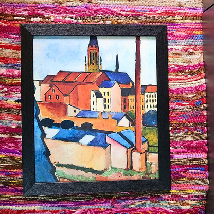 St. Mary's with houses and Chimney- Black Frame 15.5 x 14 inch