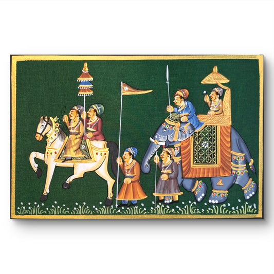 A Rajah's Procession - Handpainted Rajasthani Art
