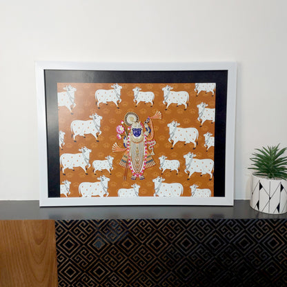 Pichwai Shrinathji with Cows Background 13 x 18 inches