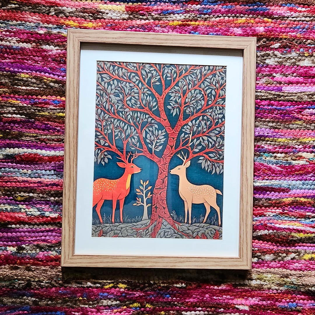 Gond Art Tree of life - Wooden Frame 14 x 11.5 inches