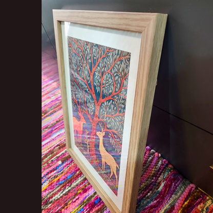 Gond Art Tree of life - Wooden Frame 14 x 11.5 inches