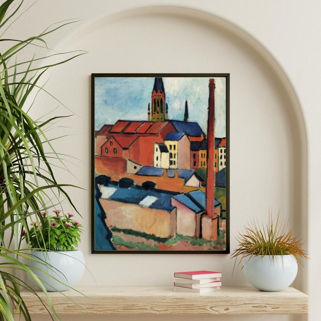 St. Mary's with houses and Chimney- Black Frame 15.5 x 14 inch