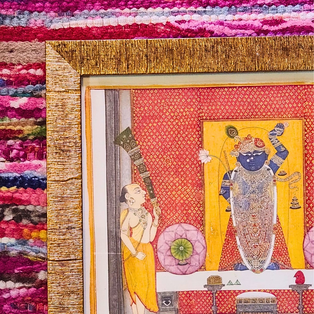 Priests before Lord Shrinathji- Textured Gold Frame 17 x 13.5 inches