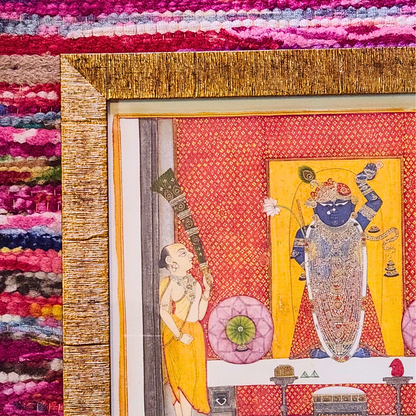 Priests before Lord Shrinathji- Textured Gold Frame 17 x 13.5 inches