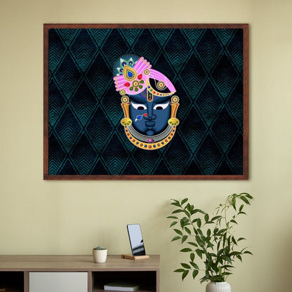 Pichwai Shrinathji on Patterned Background 9 x 11 inches