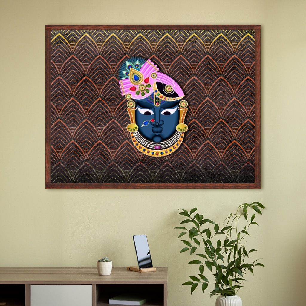 Pichwai Shrinathji on Patterned Jewel-tone Background 15 x 12 inches