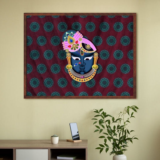 Pichwai Shrinathji on Deep Floral Background 11 x 20 inches