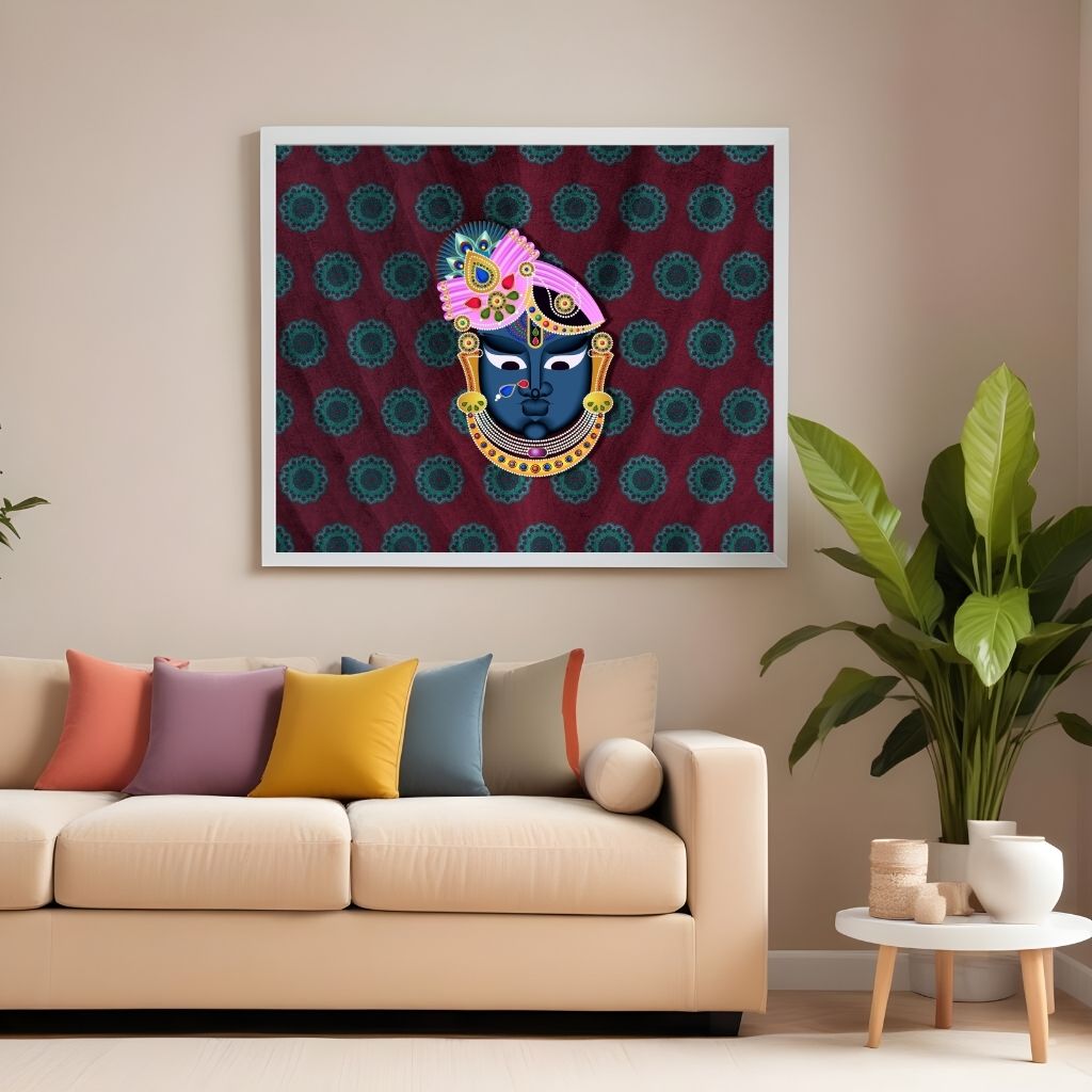 Pichwai Shrinathji on Deep Floral Background 11 x 20 inches