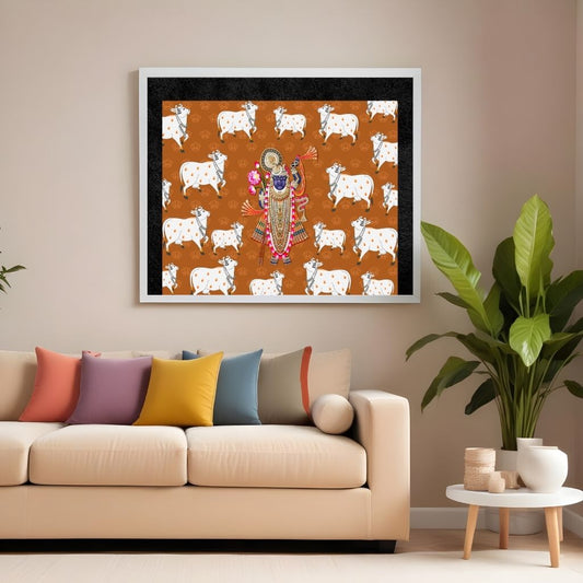 Pichwai Shrinathji with Cows Background 13 x 18 inches