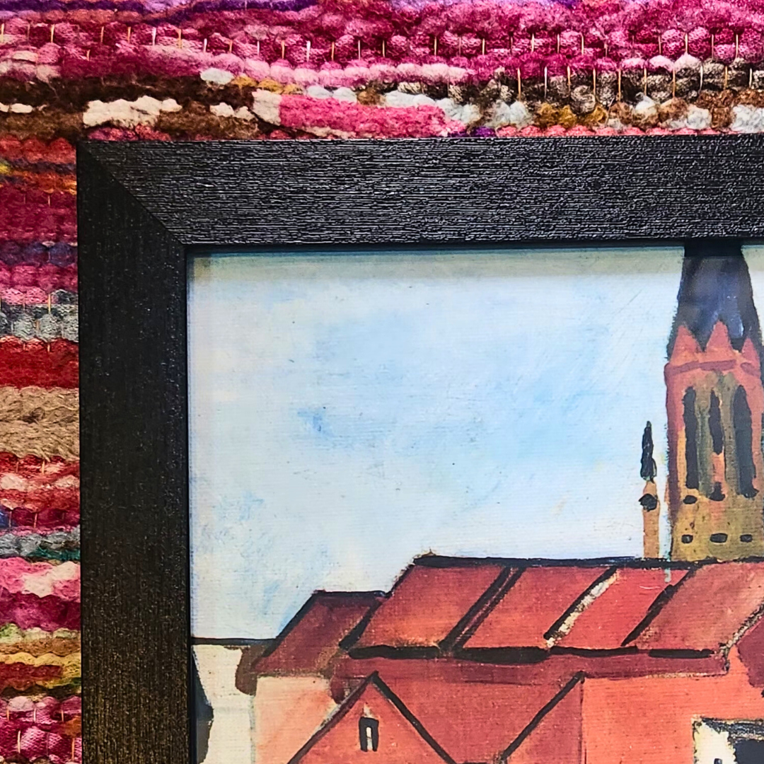 St. Mary's with houses and Chimney- Black Frame 15.5 x 14 inch