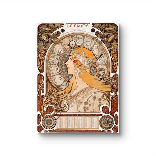 Decorative notebook cover with intricate design and 'La Plume' branding on a white background