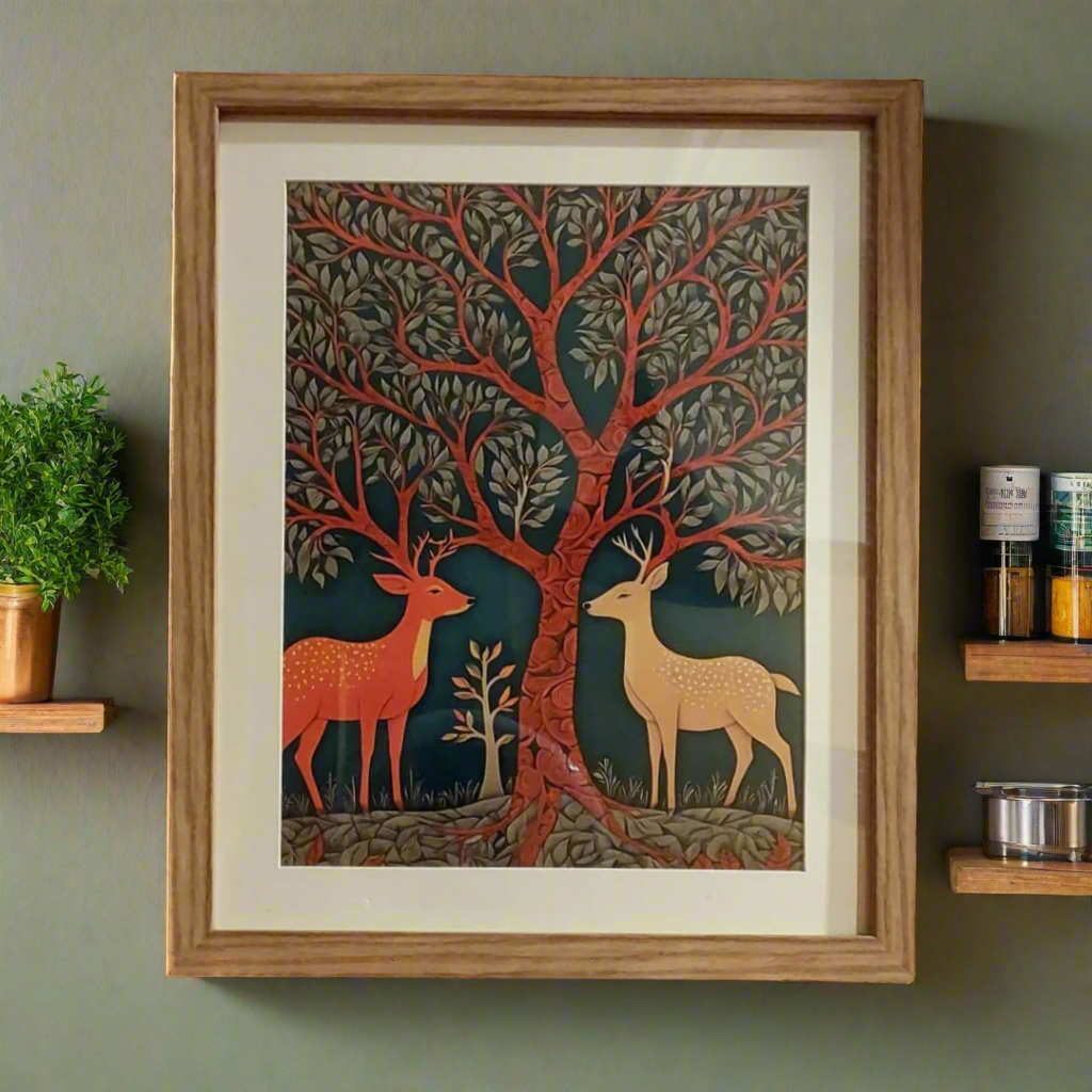 Gond Art Tree of life - Wooden Frame 14 x 11.5 inches