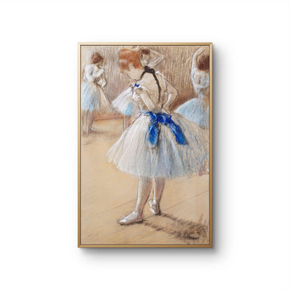 Framed artwork of a dancer with a blue ribbon, on a white background