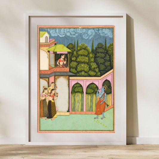 Krishna approaches Radha, folio from a Rasikpriya, dated 1690