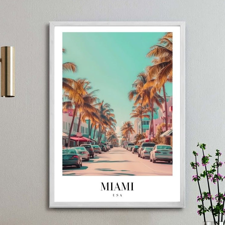 Illustrated poster of Miami 