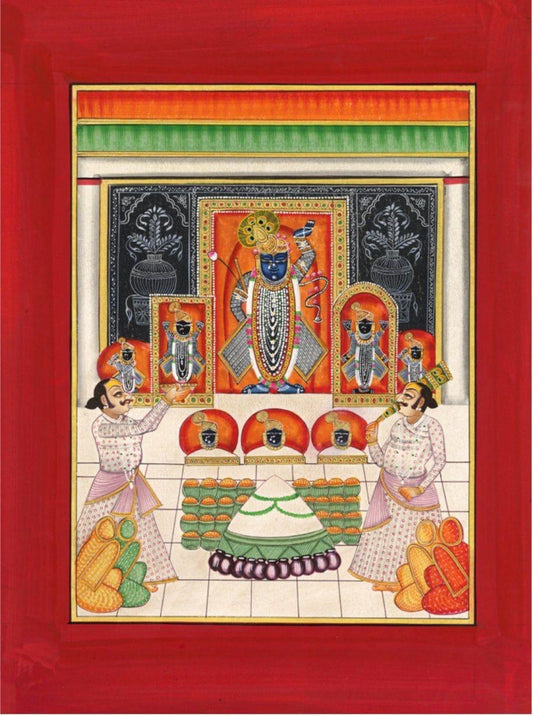 Hand Painted Pichwai Shrinathjii Red (3ft by 4ft) Unframed