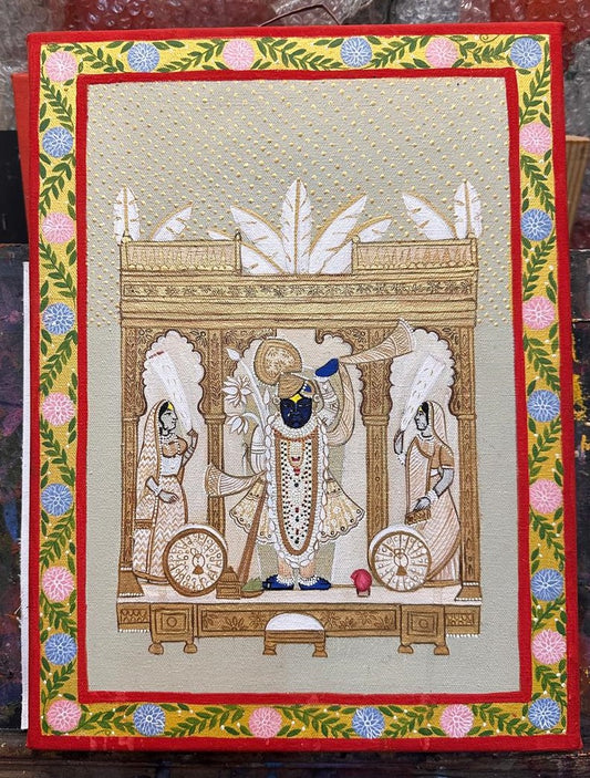 Hand Painted Pichwai Shrinathji Silver (1ft by 1.5ft) Unframed