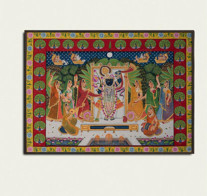 Hand Painted Pichwai Shrinathjii Celebration (5ft by 4ft) Unframed