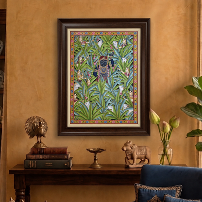 Pichwai Cows with Banana Leaves - (unframed) 2 x 3 ft