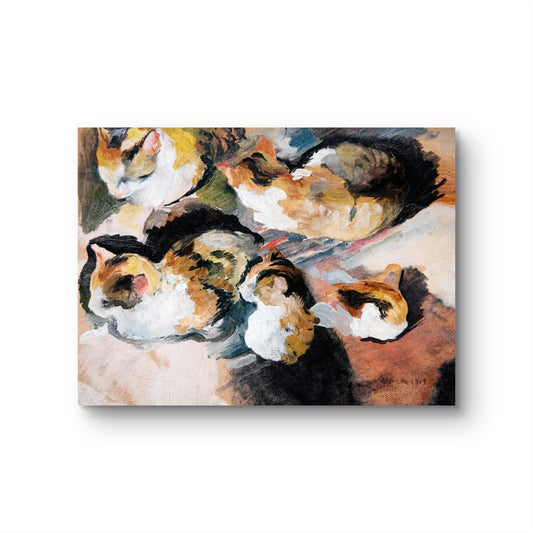 Painting of calico cats on a textured surface
