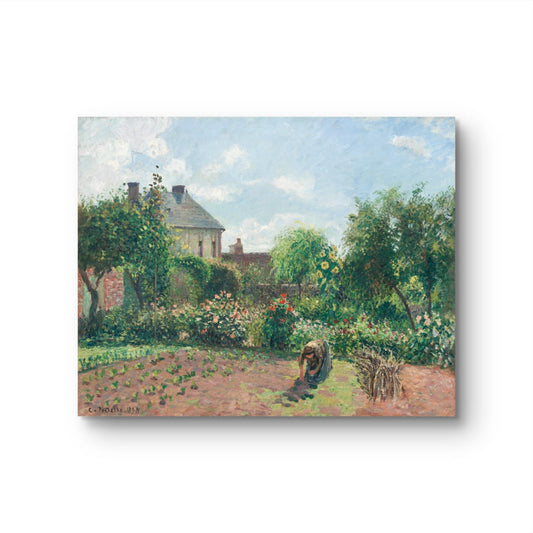 Painting of a garden scene with a house in the background