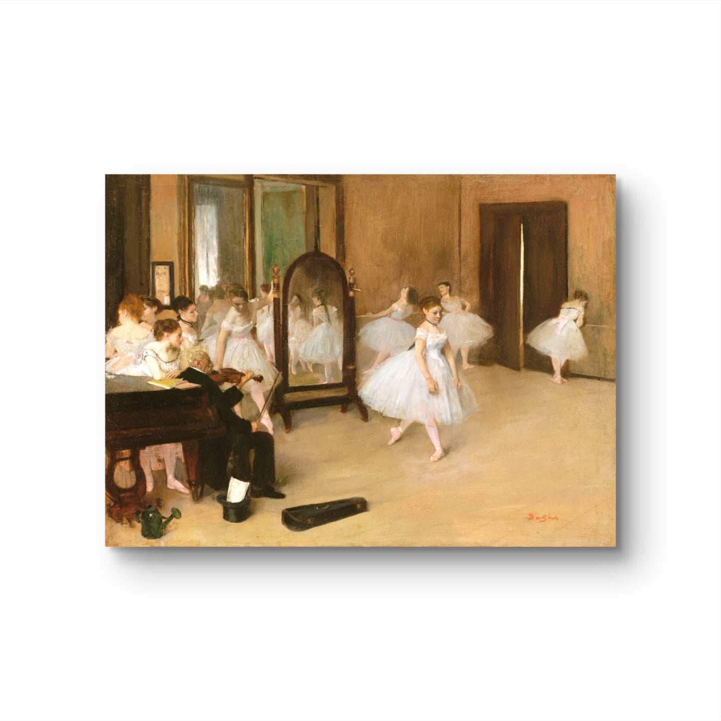 Painting of dancers in a studio with a piano and mirror