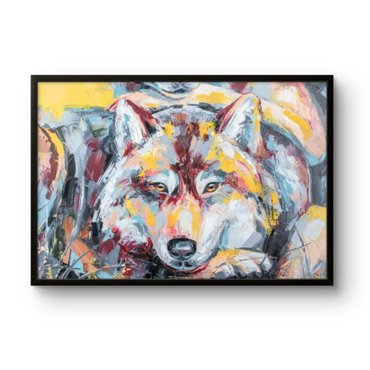 The Fox abstract art print featuring gold and silver tones
