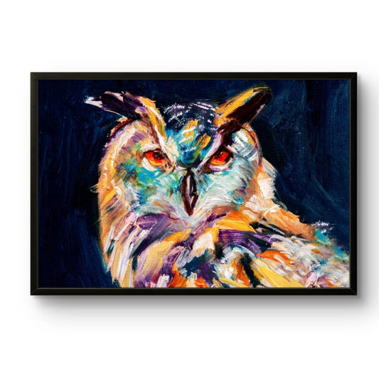 The Owl abstract art print featuring gold and silver tones