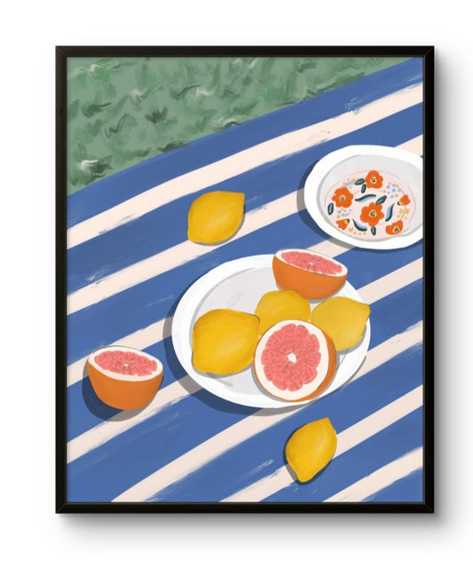 The picnic vibe abstract art print featuring gold and silver tones
