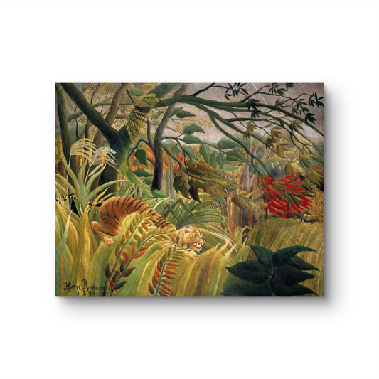 Canvas print of a tiger in a jungle scene with vibrant colors on a white background