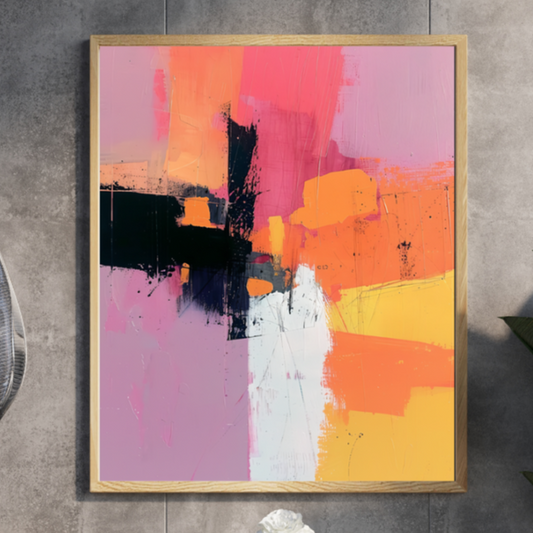 Mauve Madness abstract art print featuring gold and silver tones