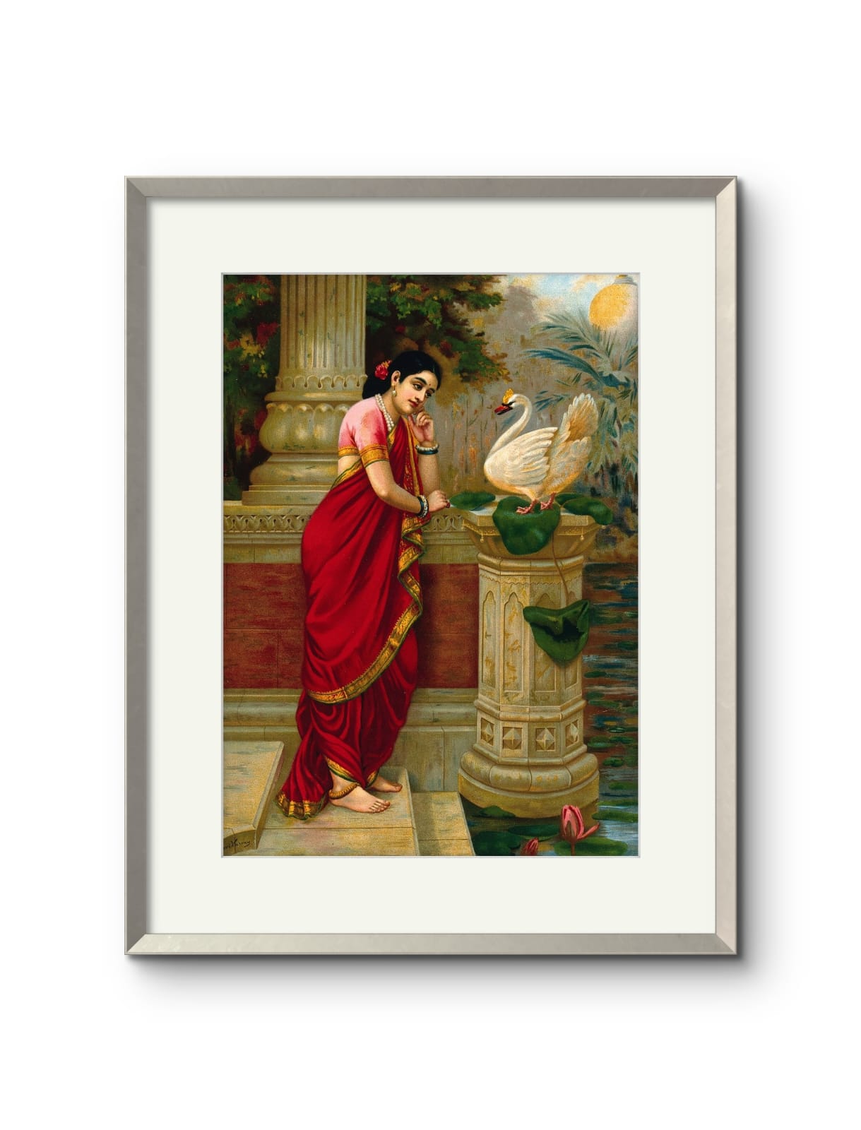 Raja Ravi Varma - Princess Damyanthi talking to the Royal swan